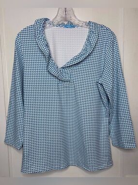 J. McLaughlin Catalina Cloth Durham Top Size Large Green White Geometric Knit